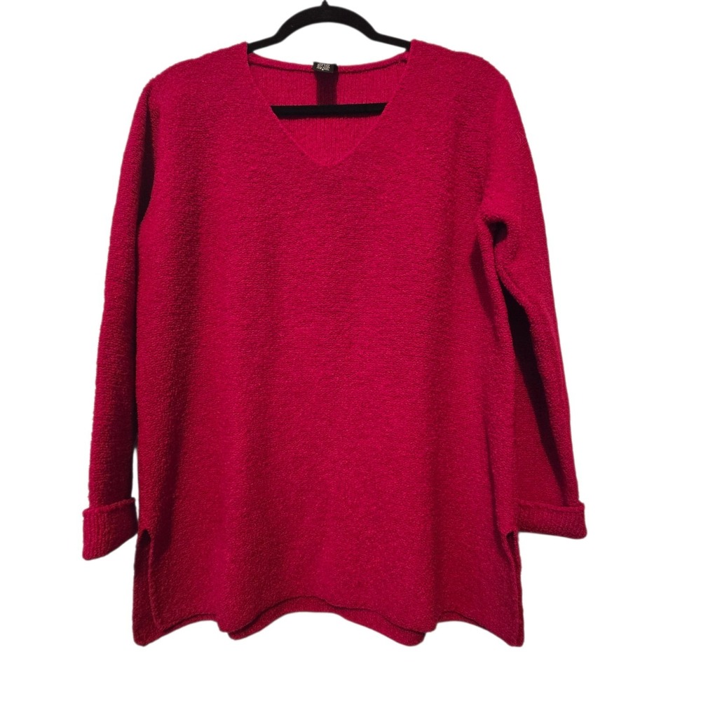 Eileen Fisher V-Neck Wool Blend Sweater Womens SM Red Boxy Oversized Luxury